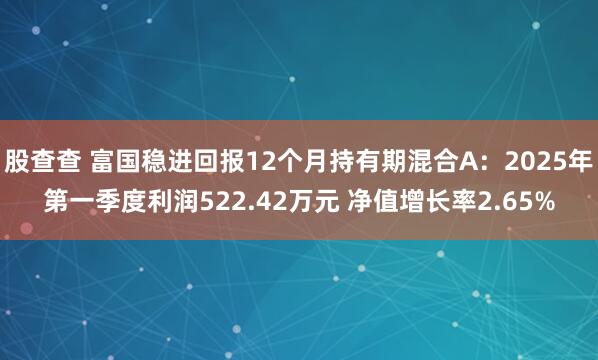 股查查 富国稳进回报12个月持有期混合A：2025年第一季度利润522.42万元 净值增长率2.65%
